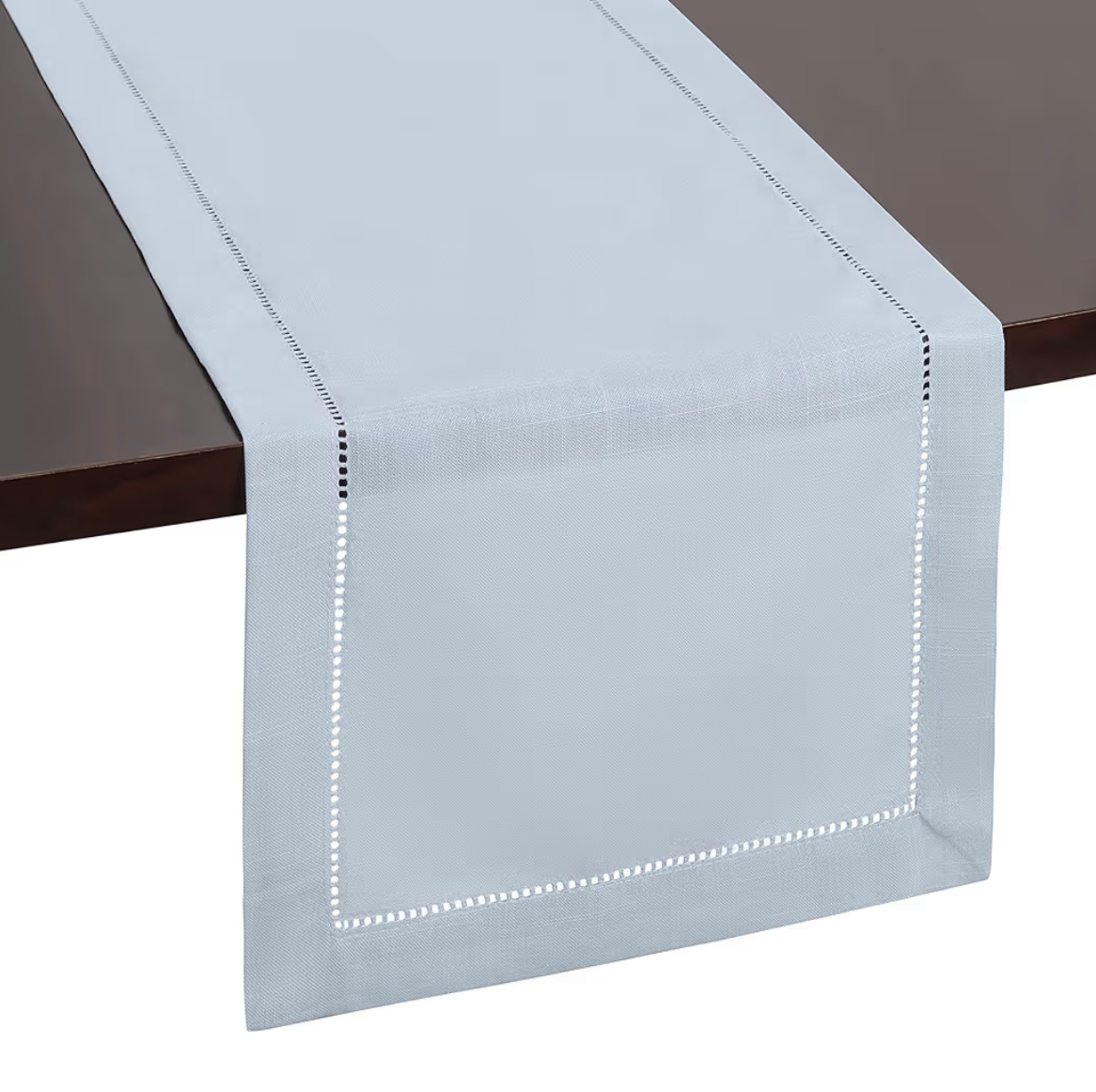 Dusty Blue Hemstitch Table Runner Rental (14" x 27")