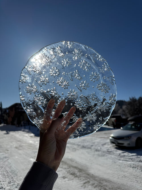 Daisy Etched Glass Plate Rental